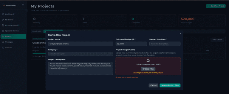 A dashboard for the vetted handyman marketplace,