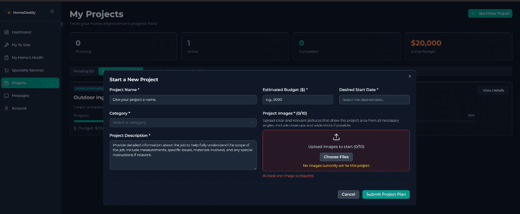A dashboard for the vetted handyman marketplace,