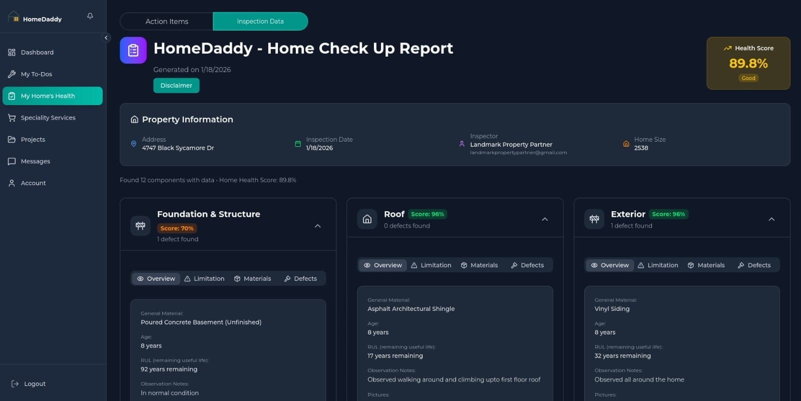 HomeDaddy portal dashboard