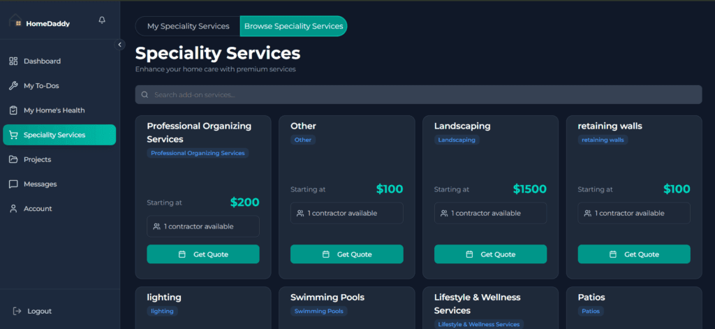 home management technology with special home maintenance services